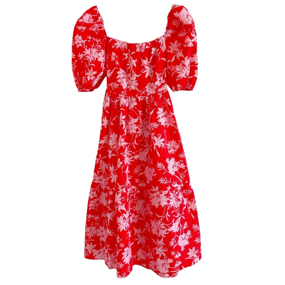 Beatrice B Red Floral Seersucker Dress Size 0 Cutout Colorful Vacation Garden